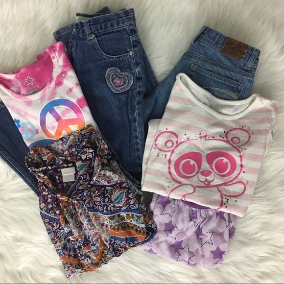 Justice Other - Girls Bundle Justice Xhilaration Lei 10 12 Jeans Babydoll Top Panda Peace Pink